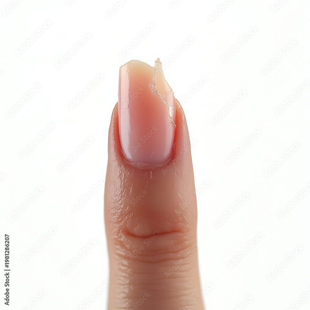 Fototapeta premium Broken acrylic nail on a finger with natural skin tone 