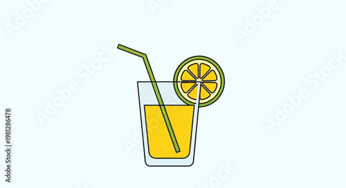 Illustration of a Refreshing Beverage with Lime and Straw in a Transparent Glass
