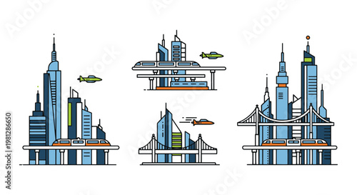 Futuristic Urban Landscapes minimal abstract colorful shapes vector