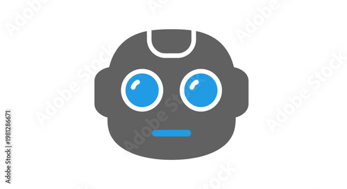 Minimalist Robot Head Design Featuring Blue Eyes and Simple Geometric Shapes
