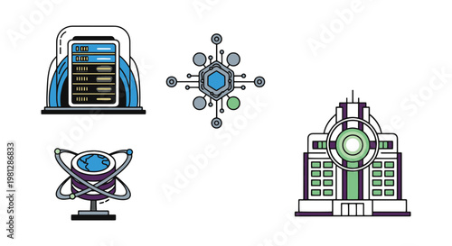 Futuristic Data Centers Line simple abstract colorful shapes vector
