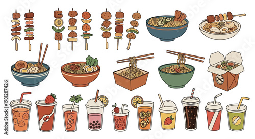 Food and drink variety assortment.