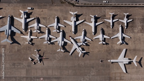 Tableau sur toile Aerial view of private jets at the airport