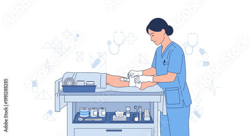 Nurse Applying Bandage to Patient's Arm After Medical Procedure