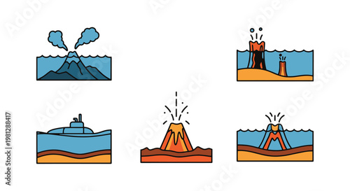 Submarine Volcano Line art abstract colorful modern vector