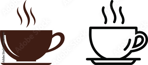 Hot coffee cup icon set with steaming beverage symbols isolated flat vector illustration for cafe menu design