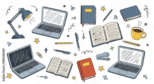 Laptops and books study tools.