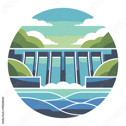 hydroelectric dam landscape vector illustration representing renewable energy water power generation sustainable infrastructure electricity production and environmental technology concept