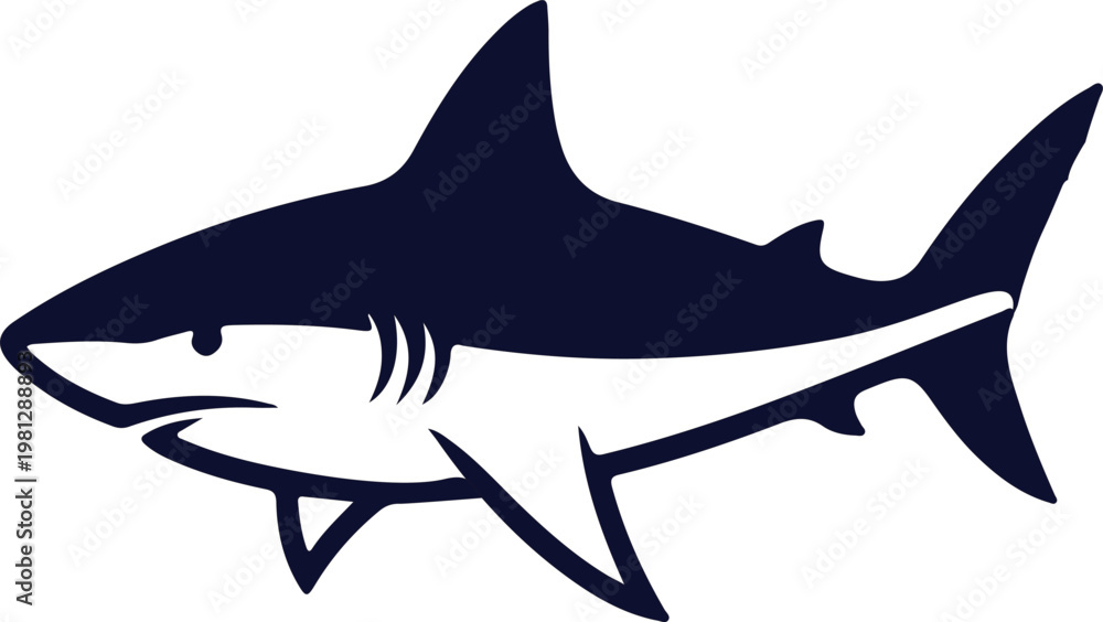 Fototapeta premium Stylized dark blue and white shark illustration with a sharp and aggressive mascot design