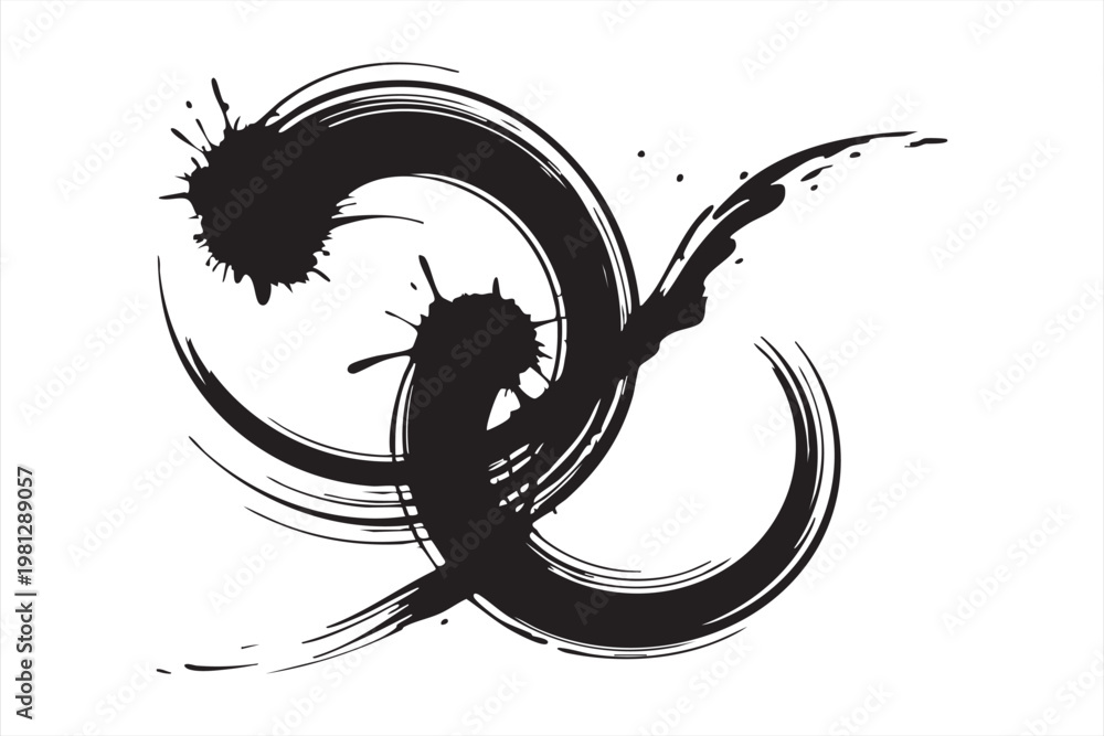 Naklejka premium Abstract circular ink brush strokes with paint splatter effect isolated on white background vector