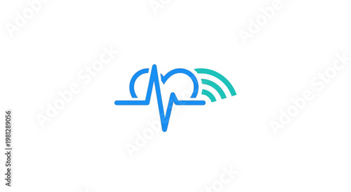 Abstract illustration of a vital sign monitor and wireless communication symbol