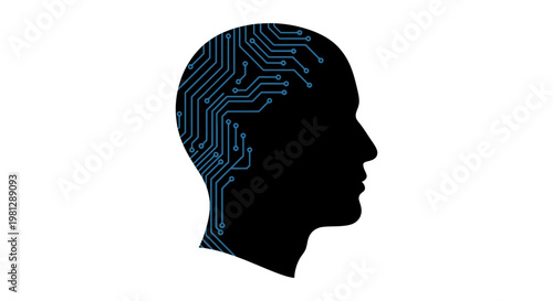 Conceptual illustration depicting artificial intelligence and the human mind's technological