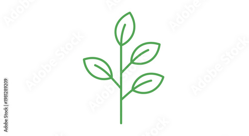 Minimalist Green Leafy Branch Icon on White Background Symbolizing Nature and Growth
