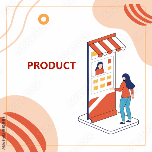 Woman interacting with a large digital product display