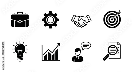 Business icons depicting strategy success and professional collaboration