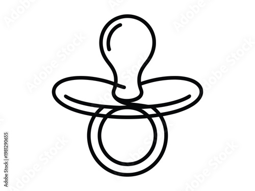 Simple outline drawing of a baby pacifier icon in black lines on a white background for easy use
