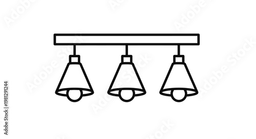 A minimalist black and white line drawing depicts a three bulb track lighting fixture