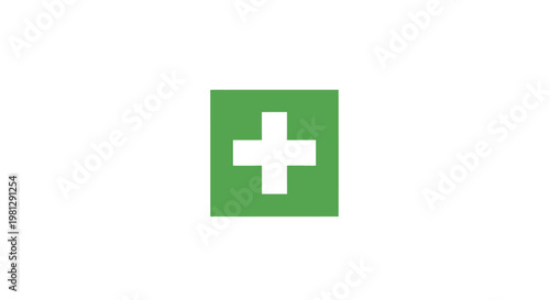 Green cross symbol in a square denoting health, emergency, or medical aid assistance