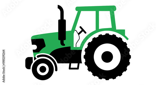 Green tractor illustration isolated on white background with a modern geometric design