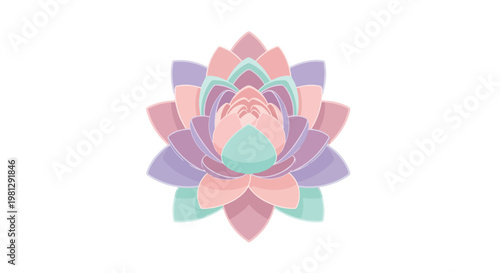 Stylized lotus flower illustration with soft pastel colors and clean white background for wellness and spa themes