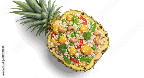 Delicious Thai pineapple rice salad with shrimp and vegetables