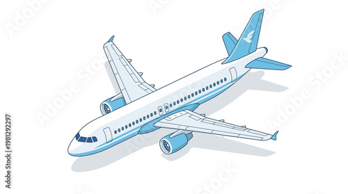 An aerial topview of a large airplane in vector isolated form shows aviation aircraft details