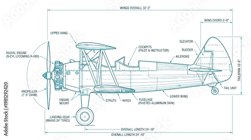 An aerial topview of an isolated airplane showcases aviation and aircraft design in a vector illustration.