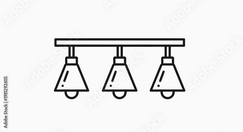 A minimalist line drawing depicts a three bulb track lighting fixture showcasing a modern design aesthetic