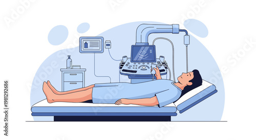 Patient undergoing medical ultrasound examination with advanced technology in a modern clinic