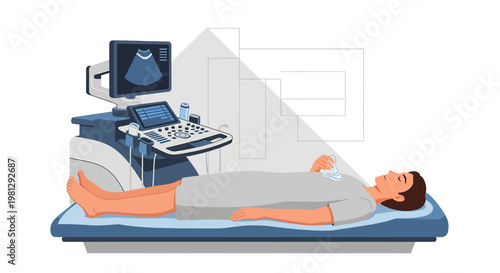 Patient Undergoing Medical Ultrasound Examination with Modern Ultrasound Machine