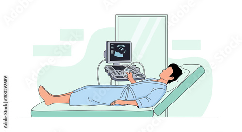Patient Undergoing Medical Ultrasound Examination with Sonographer