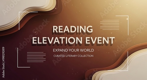 a promotional poster for a reading event with a modern design, a gradient background and text that reads 'reading elevation event' and 'expand your world', suitable for marketing, advertising