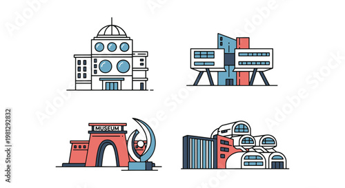 Futuristic Museums Line art minimal color pattern vector
