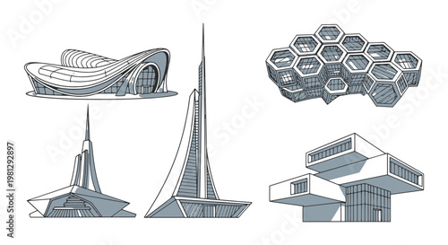 Futuristic Museums Line art modern abstract illustration