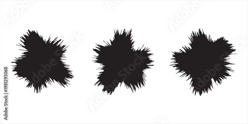 Set of three abstract black spiky shapes isolated on white background grunge artistic design elements