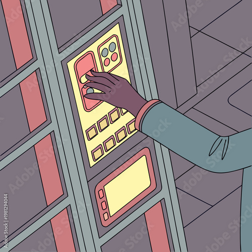 A hand pressing a button on an atm machine