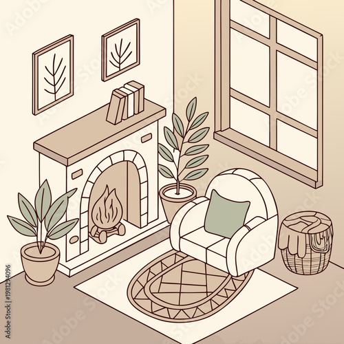 Cozy living room with a fireplace and chair