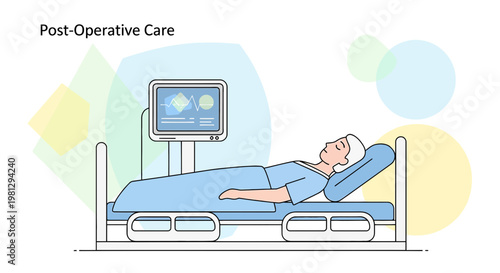 Patient Recovering in Hospital Bed with Vital Signs Monitor After Surgery