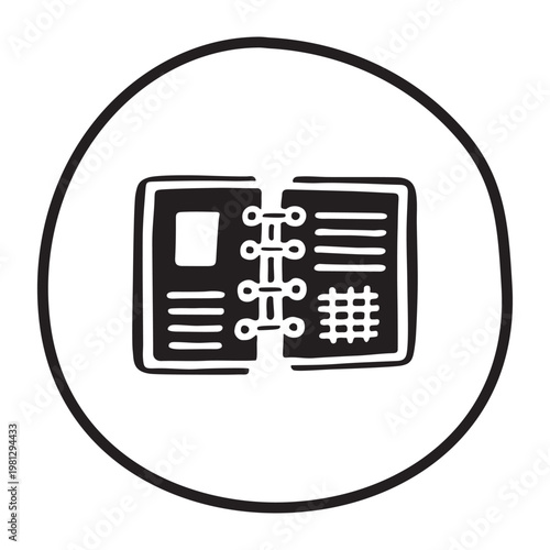 Doodle organizer calendar icon or logo hand drawn with black line in freehand style. Vector illustration isolated on white background