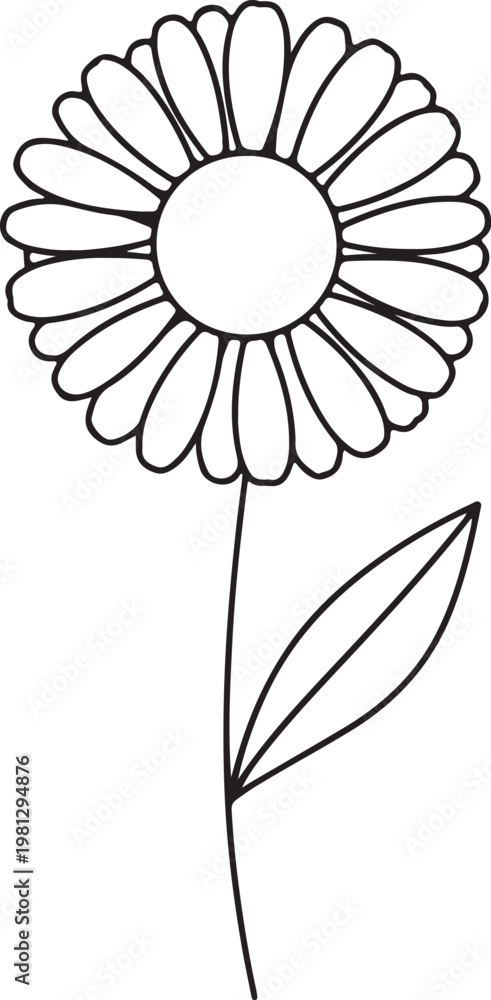 Fototapeta premium Floral, Black Line Art, Simple Flower, Vector Illustration, Graphic Design Element
