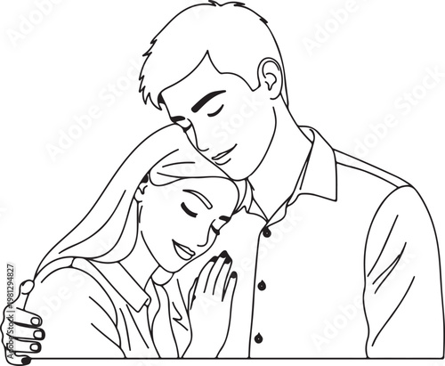Tender couple hug, love illustration, romantic vector, affectionate embrace