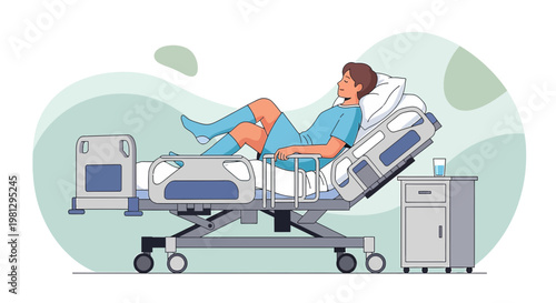 Patient Recovering in Hospital Bed After Surgery, Medical Care Concept