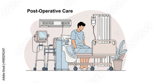 Patient recovering in hospital bed after surgery, post-operative care concept