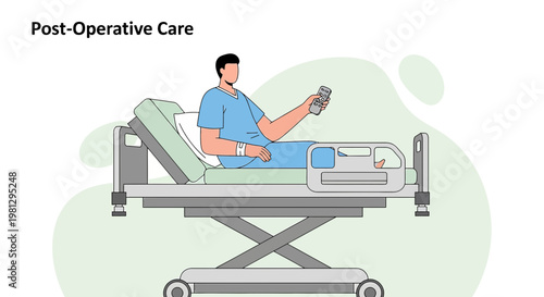 Patient recovering in hospital bed after surgery, post-operative care concept
