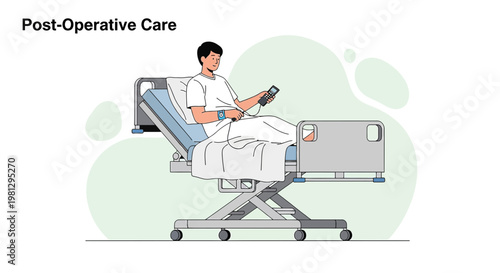 Patient recovering in hospital bed after surgery, receiving post-operative care