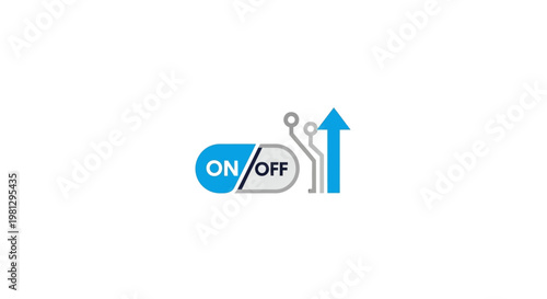 Conceptual illustration of on and off switch combined with an ascending arrow graphic
