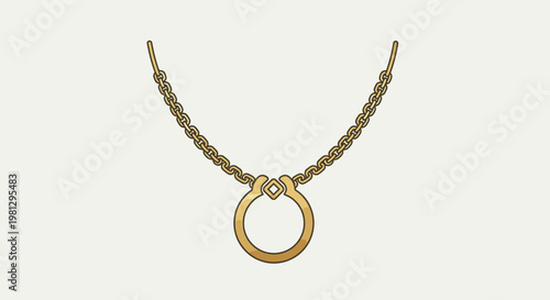 Elegant gold necklace illustration with a delicate chain and a circular pendant design
