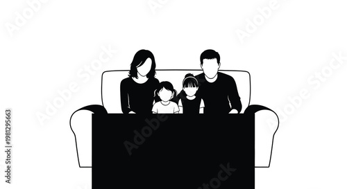 Family of four silhouetted while watching television on a sofa