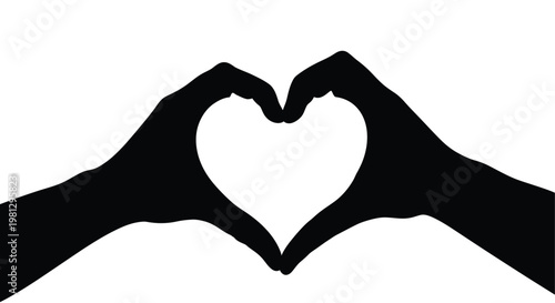 Two hands forming a heart shape against a stark white background