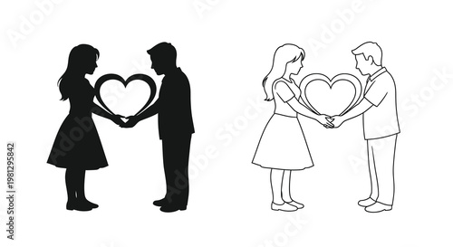 Couple sharing a heart shape with hands shown in silhouette style